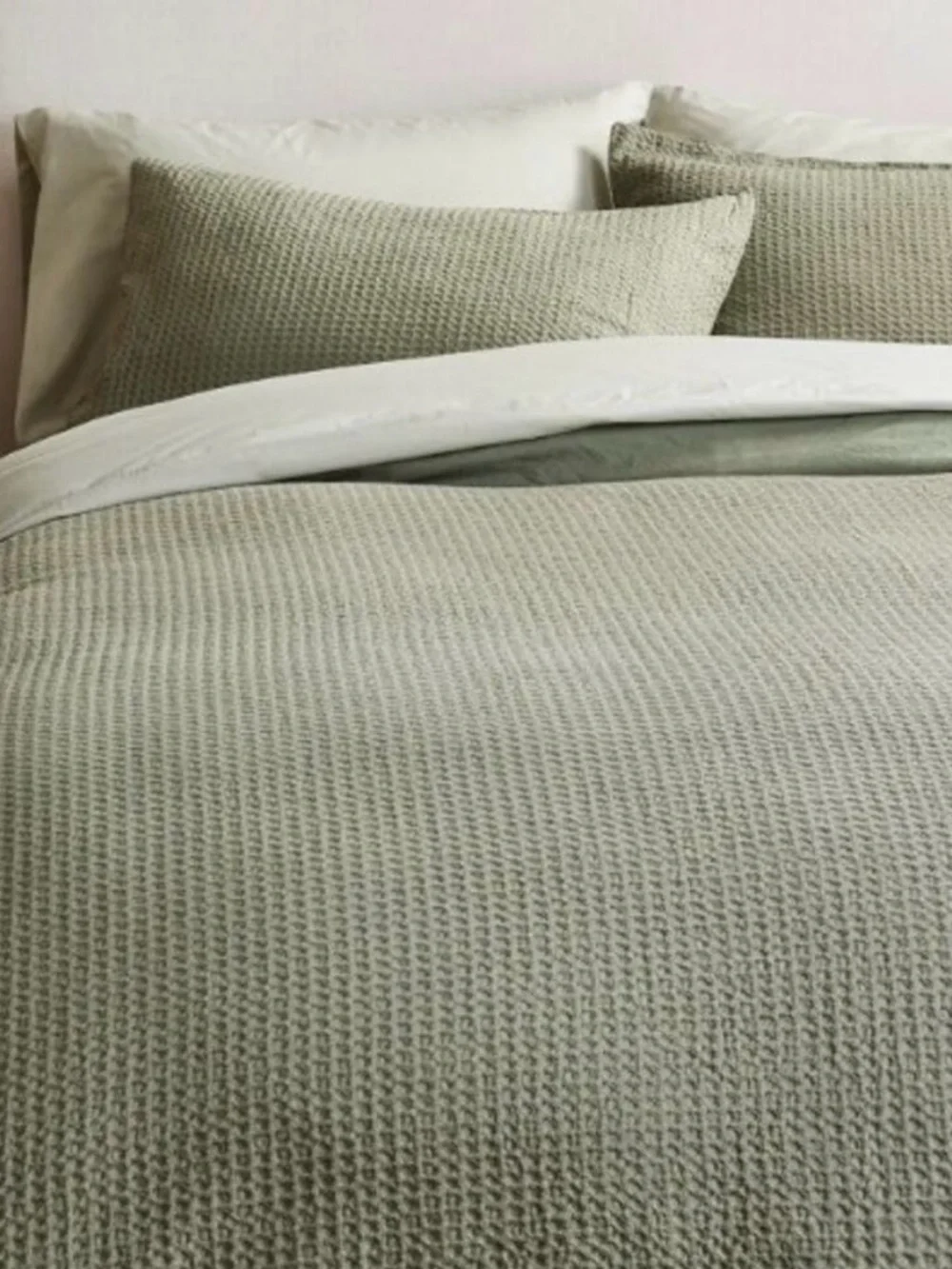 New Quince Queen Organic Luxe Honeycomb Duvet Cover only in Olive
